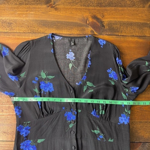 Nobody's Child Button Front Tea Jumpsuit Black Blue Floral Viscose Women's US 12 - Picture 11 of 14